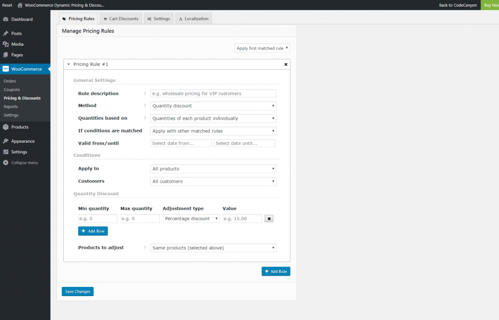 Pricing Discounts ‹ WooCommerce Dynamic Pricing Discounts — WordPress