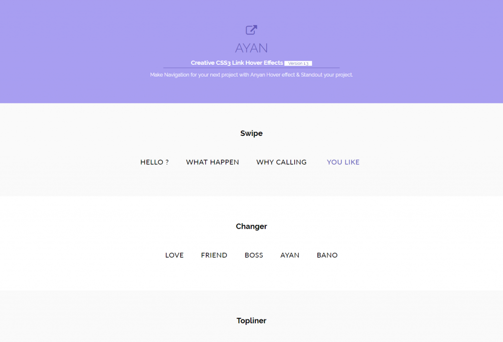 Ayan CSS3 Link Hover Effects V1.3