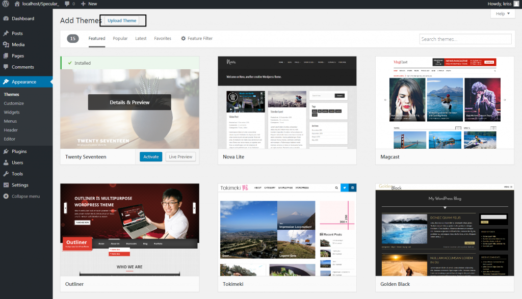 Add Themes ‹ — WordPress