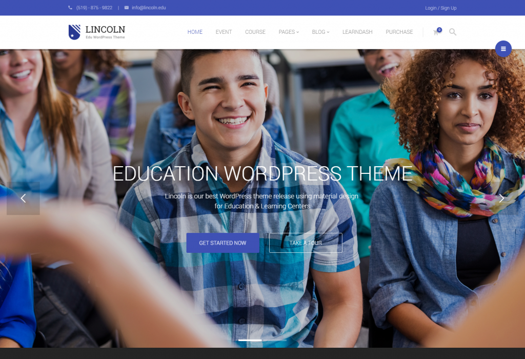 Homepage 1 – Lincoln – Best WordPress Education Theme