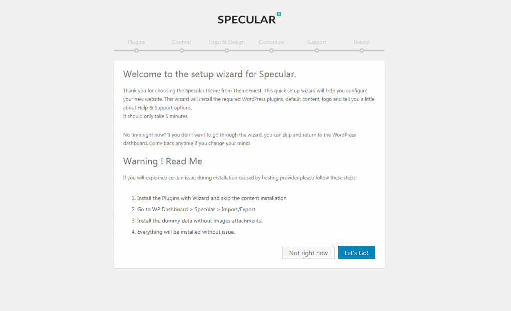 localhost Specular_ wp admin themes.php page specular setup