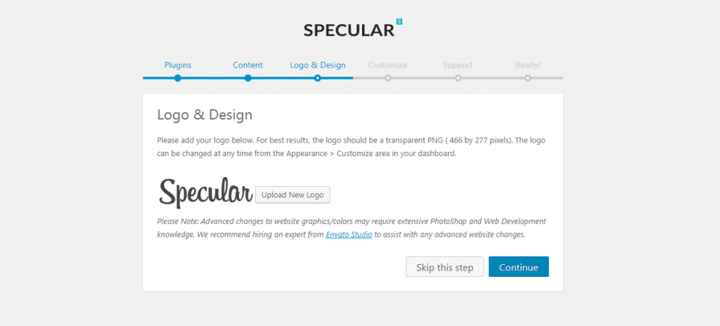 localhost Specular_ wp admin themes.php page specular setup step design