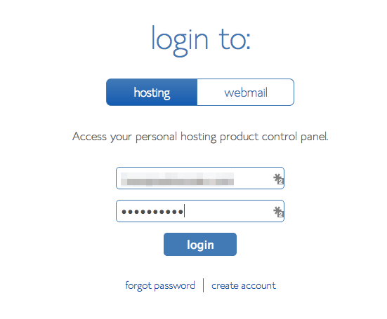 Bluehost login section