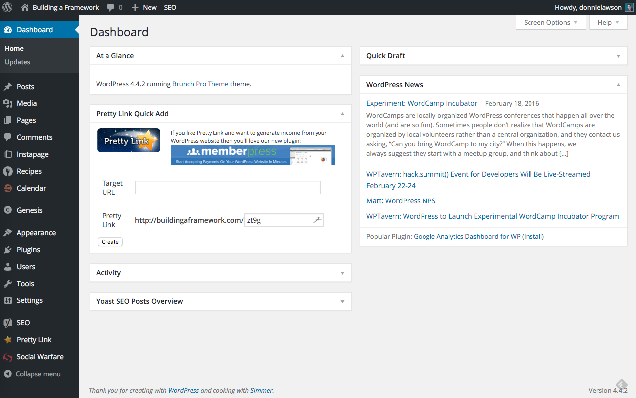 Basic WordPress Configurations Dashboard