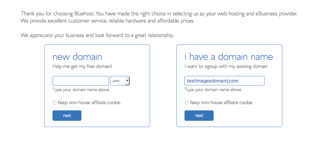 Register new domain with Bluehost