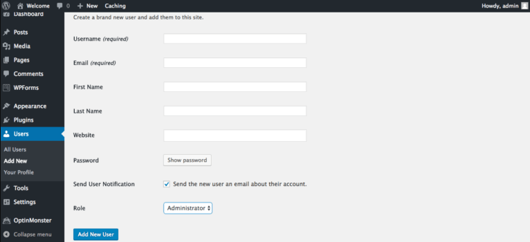 WordPress add new user