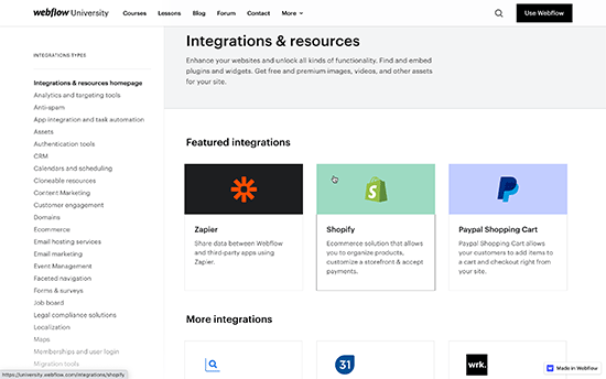 Webflow addons & plugins integrations