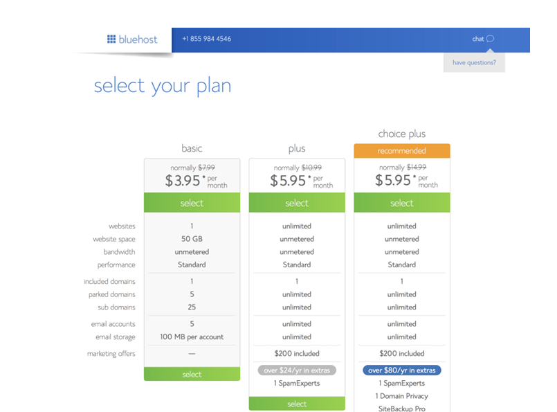 Configuring Bluehost with WordPress: Plans