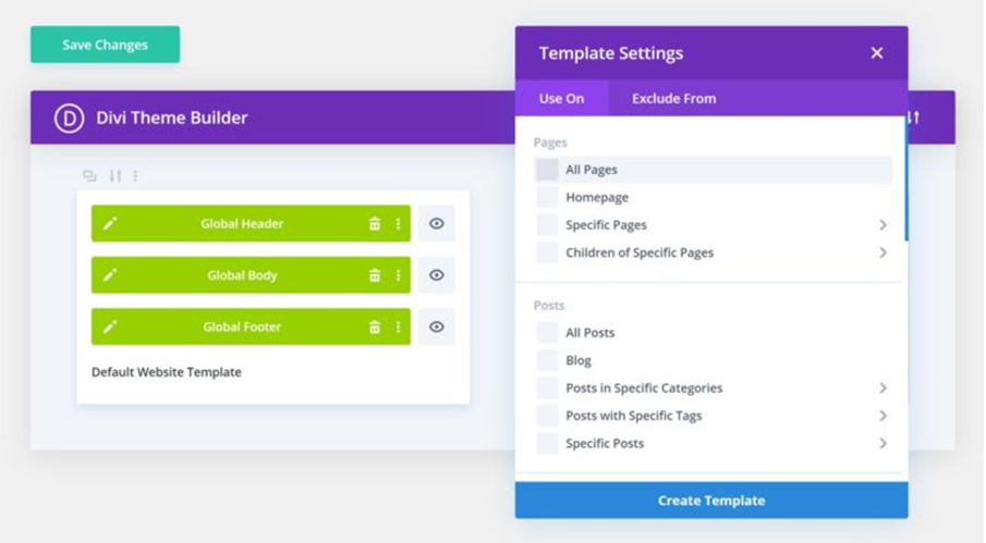 Theme Builder Template Settings