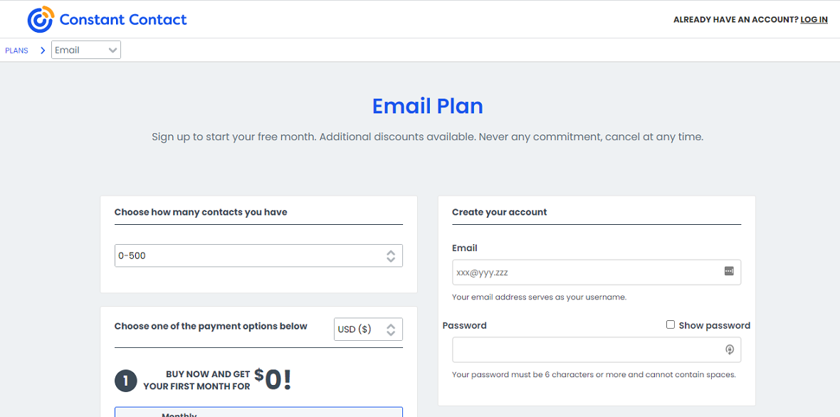 constant contact plans and pricing