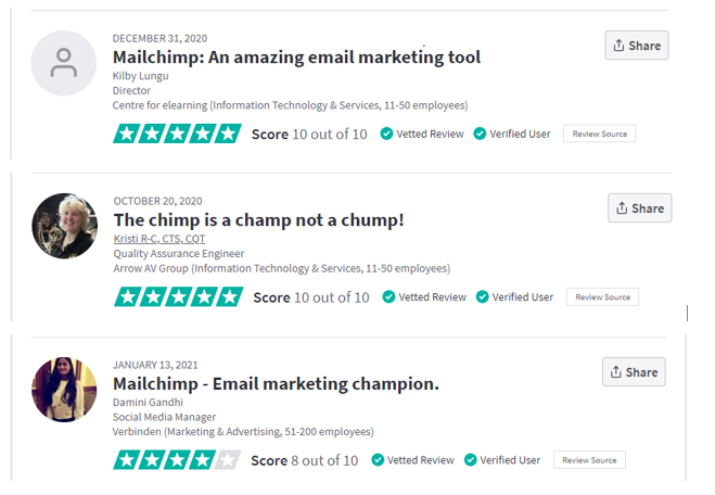 Trustpilot constant contact vs. mailchimp