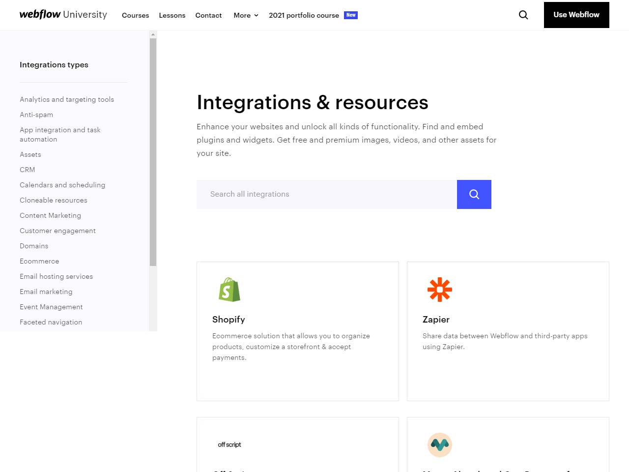 webflow integrations