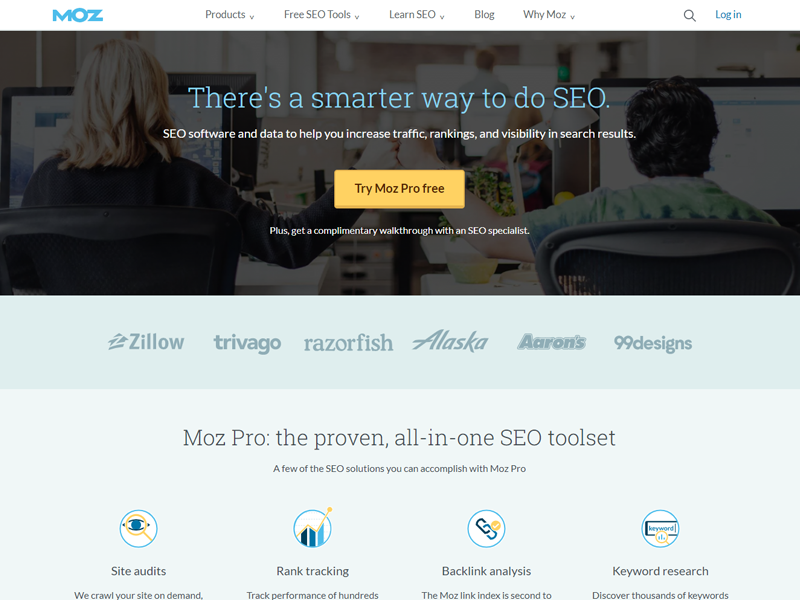 Moz SEO toolset homepage