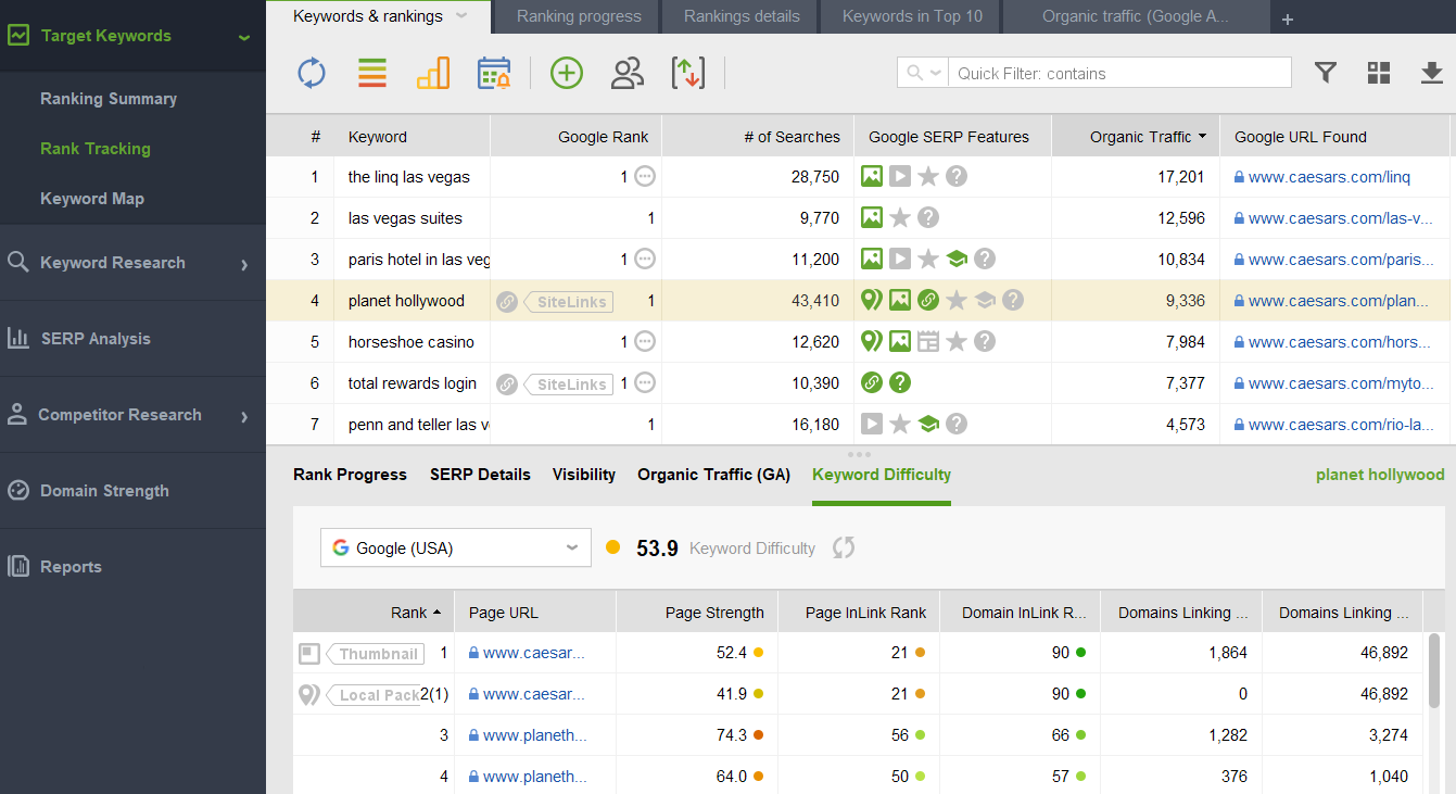 rank tracker dashboard