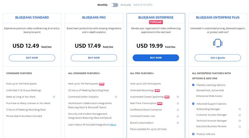 BlueJeans Pricing