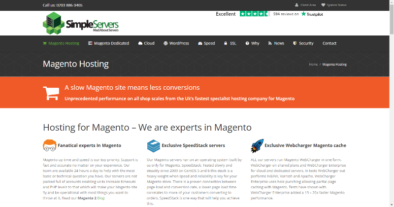 simpleserver magento hosting page