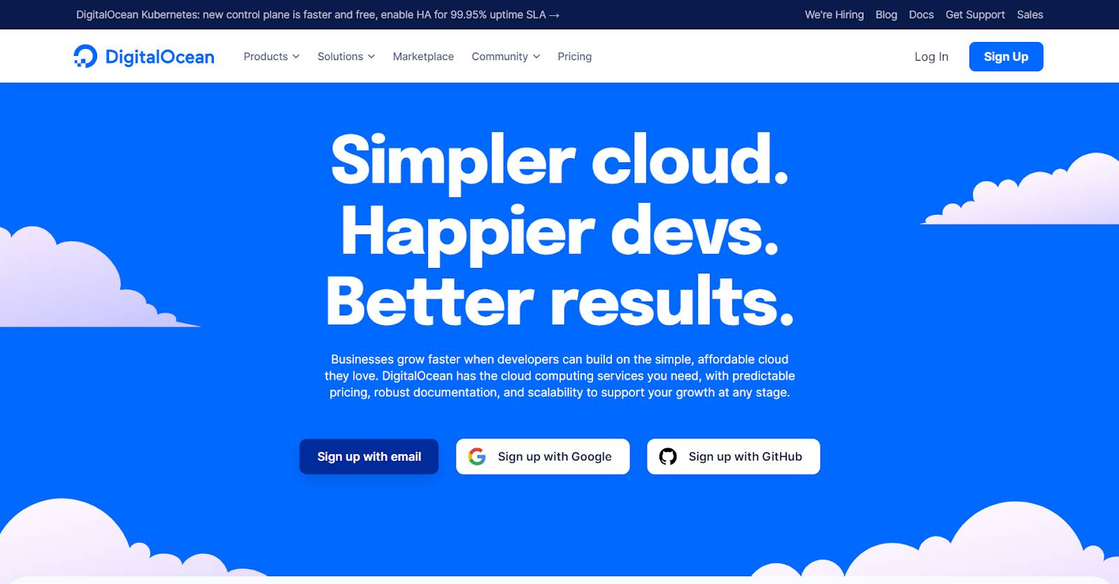 digital ocean homepage