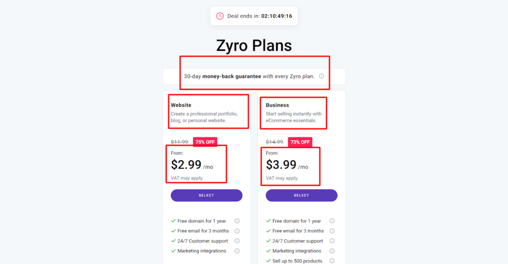 zyro pricing