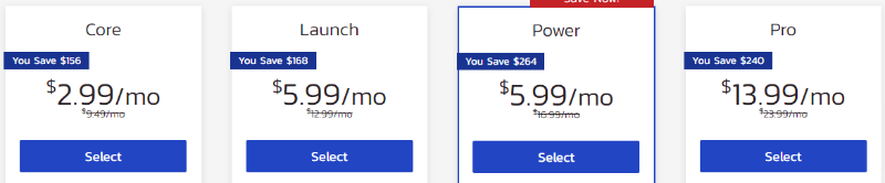 inmotion pricing table