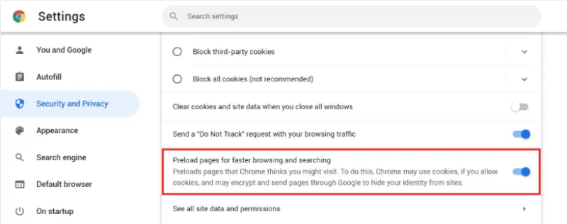 disable the browser preload feature