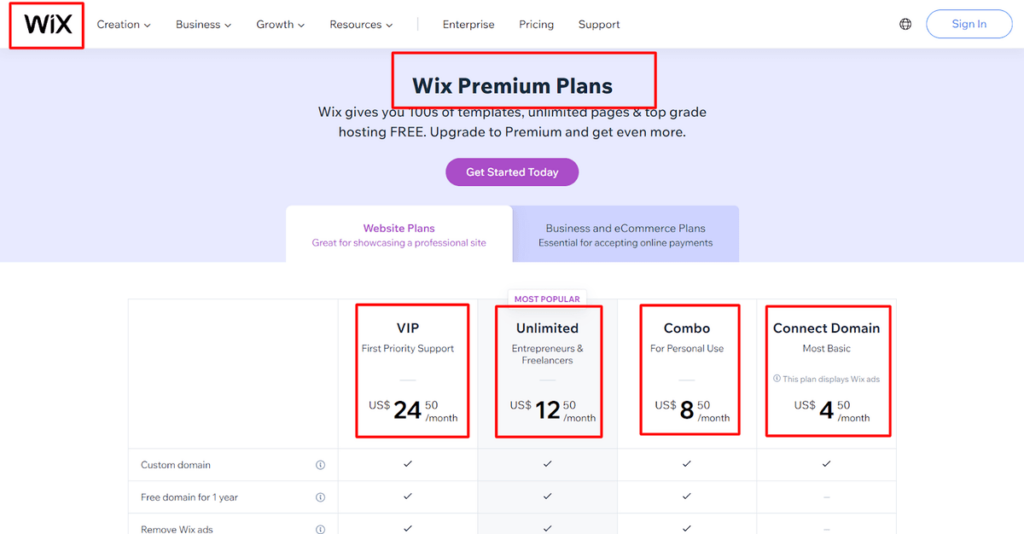 wix pricing