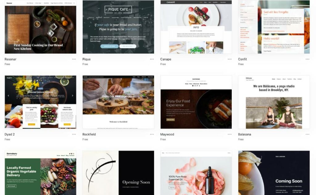 wordpress.com restaurant templates