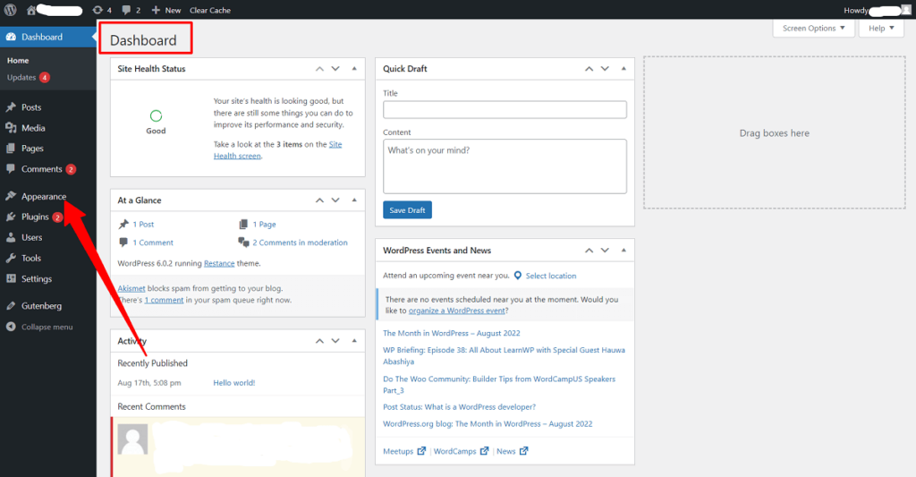 WordPress Dashboard