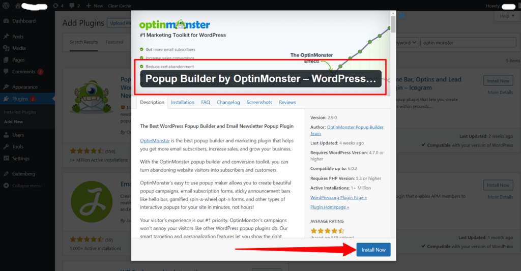 popup builder install plugin