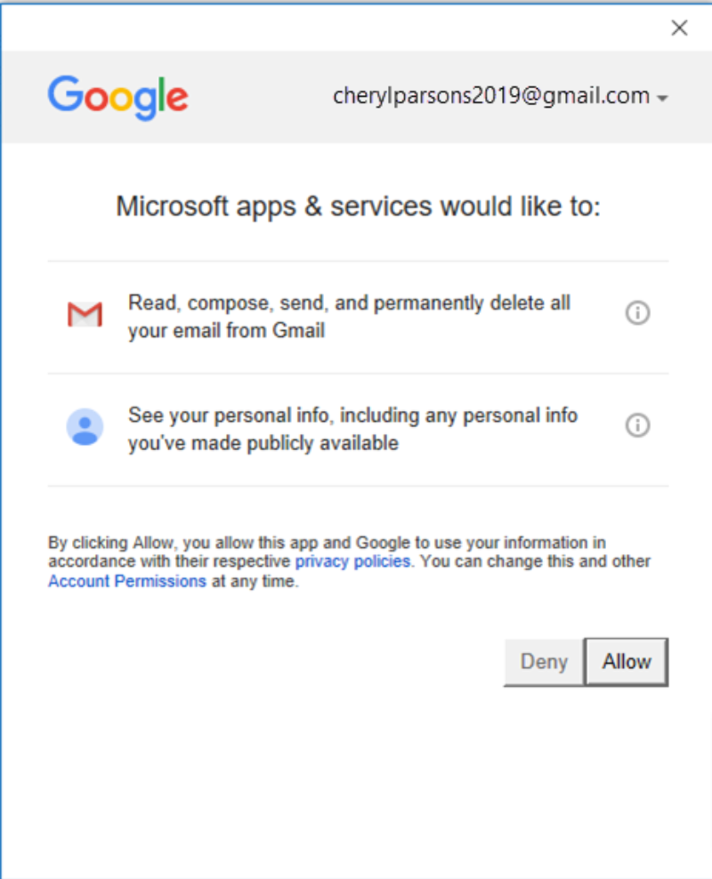allow gmail to accept outlook