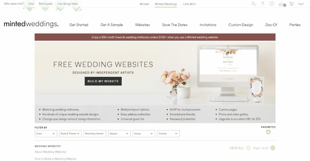 minted weddings website builder