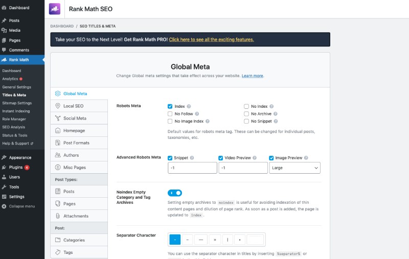 rankmath advanced options