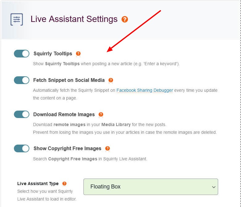 Live assistant settings