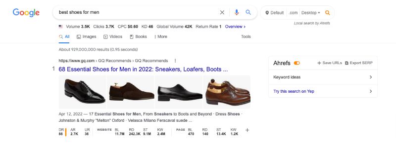 Google search shopping experience