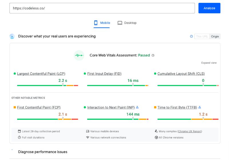 Page speed test