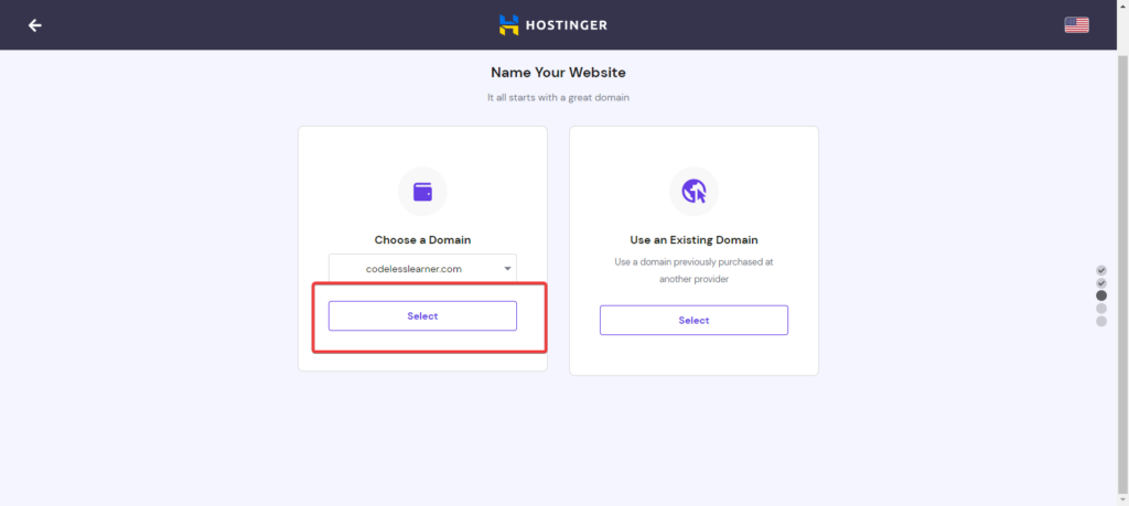 Choose the domain we already created 