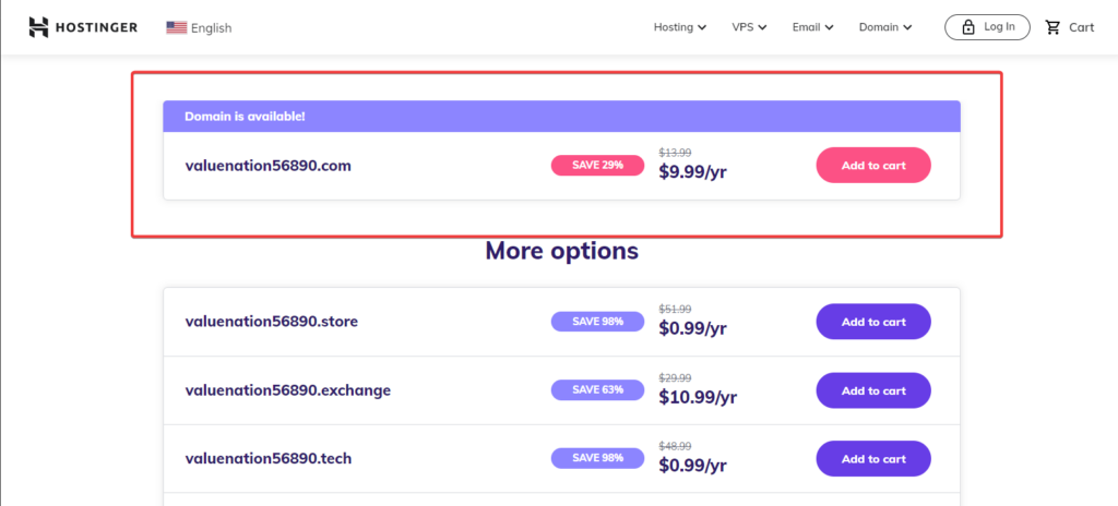 Results for whether your preferred domain exists