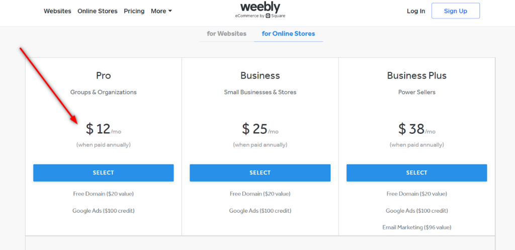 weebly pricing