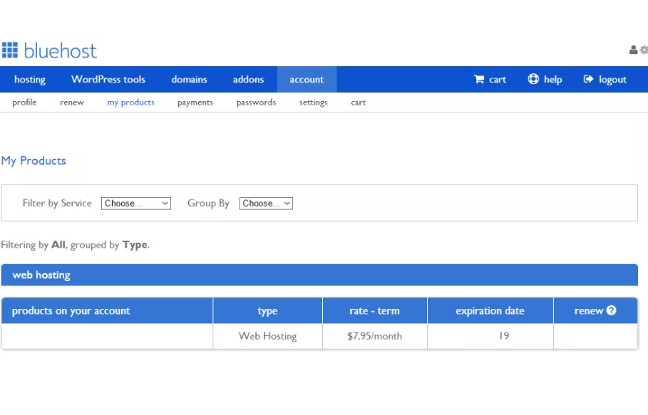 bluehost panel