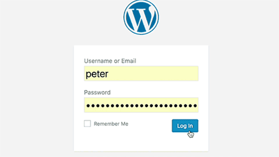 login in wordpress dashboard