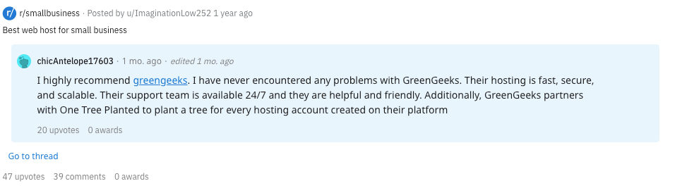 reddit comment about greengeeks