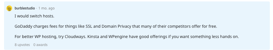 reddit comment about wp engine