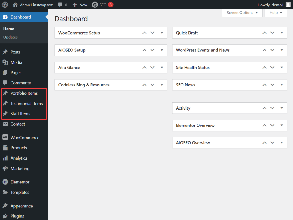 configure portfolio WordPress website settings