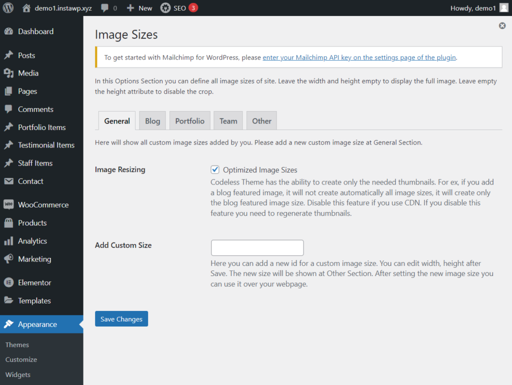 custom image sizes