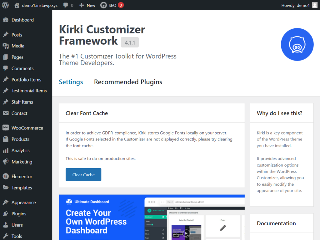 kirki framework