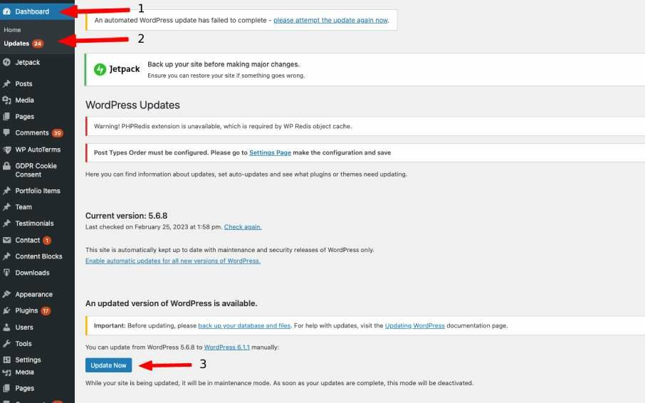 update wordpress core