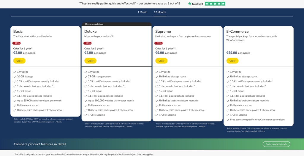 HostEurope features and pricing