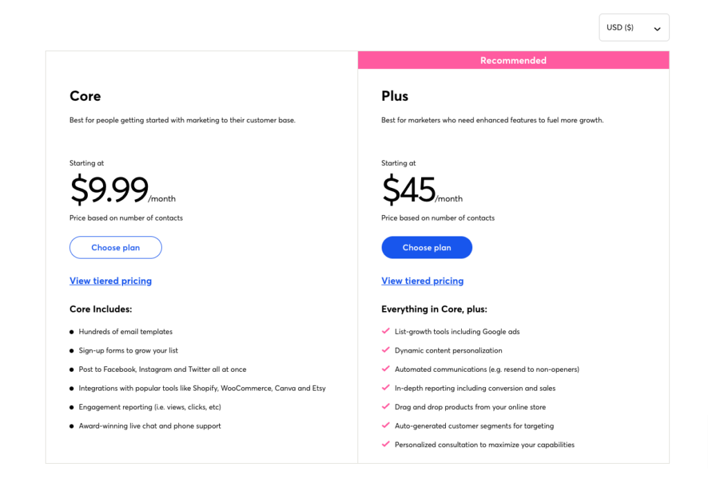 Constant contact pricing plans