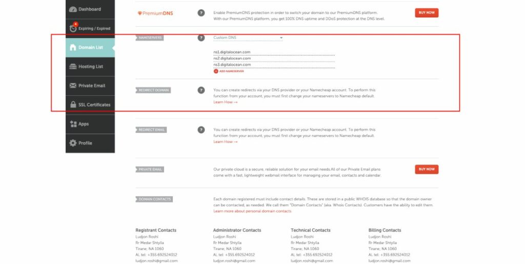 point the domain's Name Server (NS)