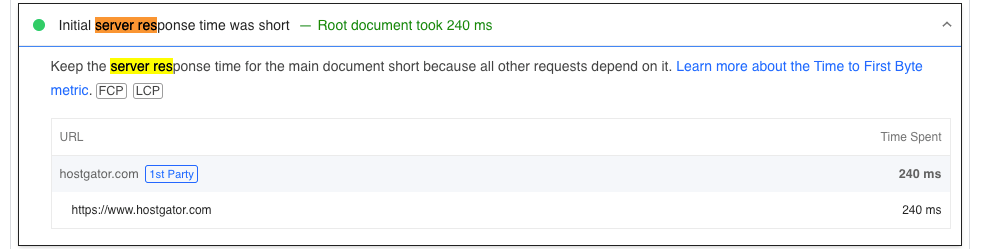 Hostgator server response time