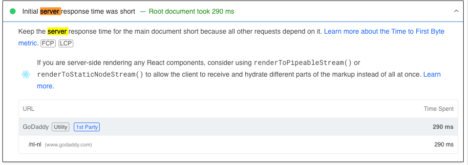 Godaddy server response time